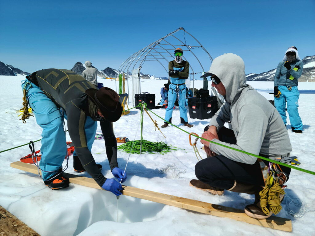 Researchers on icefield during field research